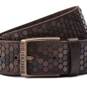 Birkenstock Brown Leather Studded Belt with Antique Brass Buckle